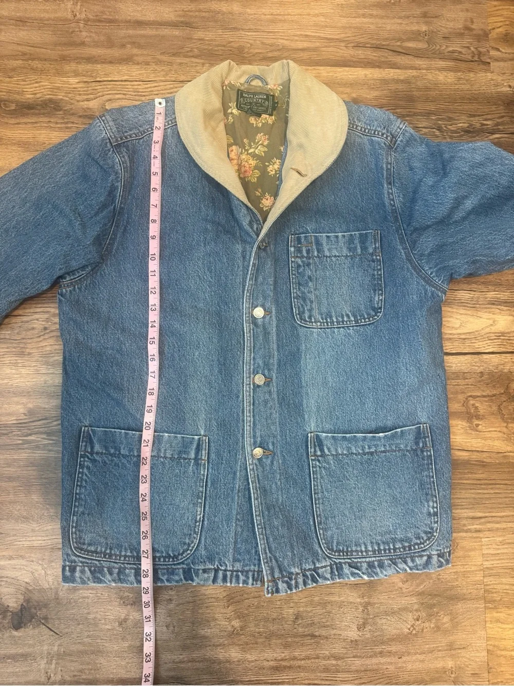 Vintage Ralph Lauren Country Denim Barn Chore Jacket Floral Lined Size M - Picture 4 of 9